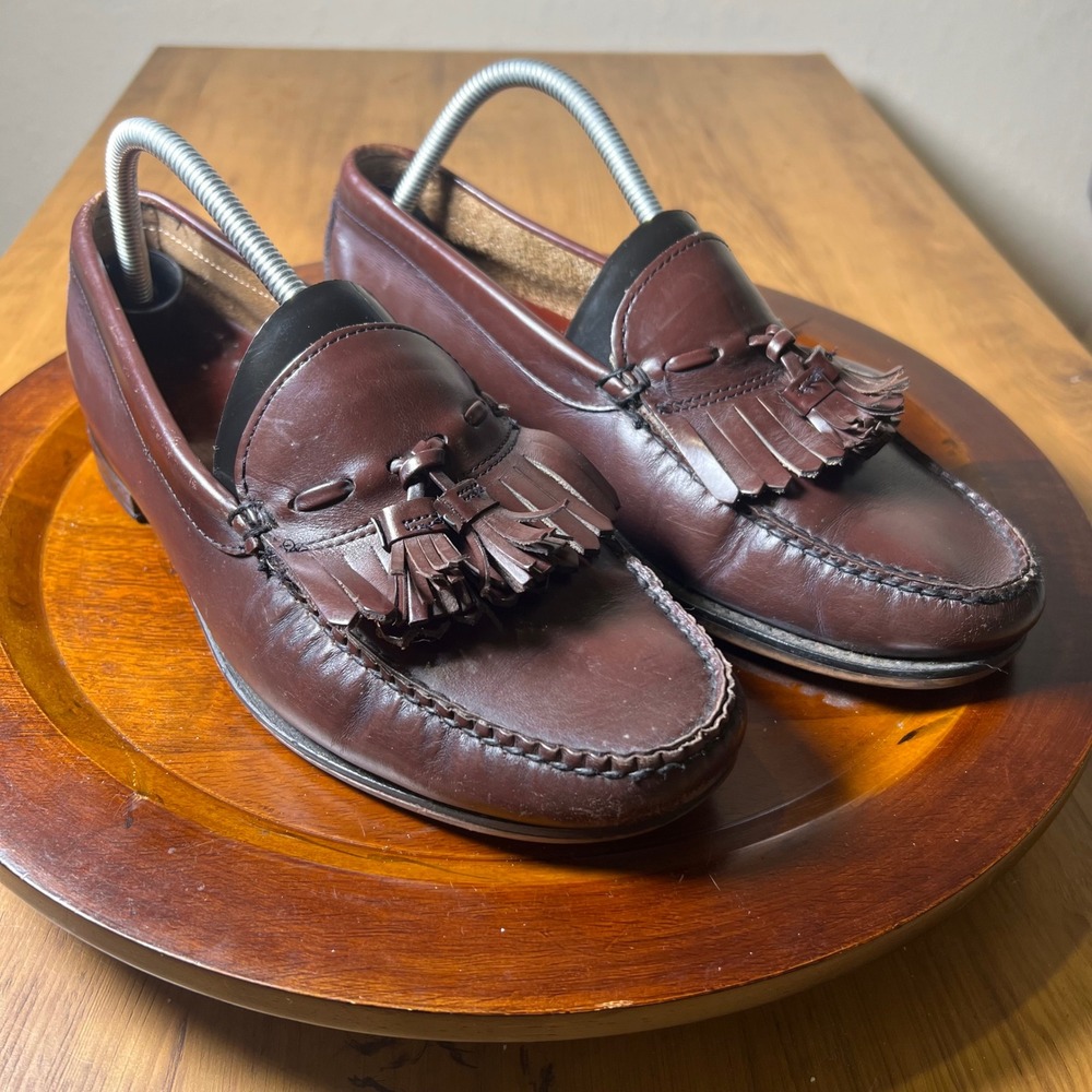 Vintage GH Bass Weejuns Tassel Loafers Handsewn USA Shoes Leather Burgundy 10